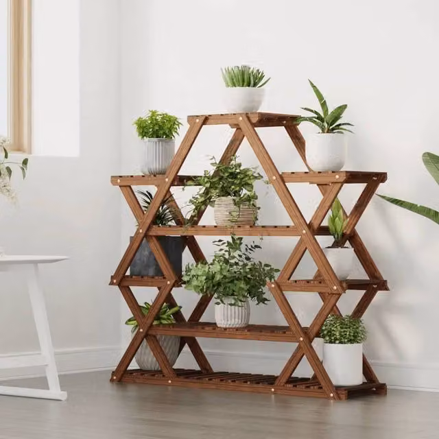 Berkfield Home Elegant Flower Stand in Brown Solid Fir Wood, W/D/H: 110 x 25 x 105 cm