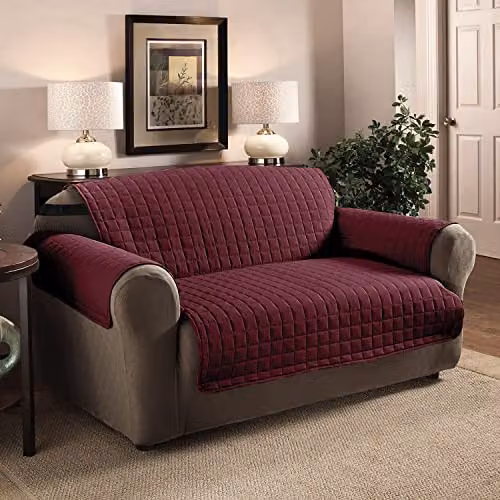 Ashley Mills Water Resistant Quilted Armchair Protector in Burgundy Red Microfibre, W/D/H: 58.42 x 58.42 x 179 cm
