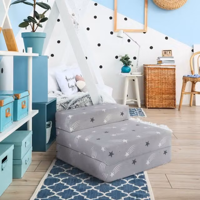 Ready Steady Bed Kids Z Folding Mattress Single Sofa Bed in Shooting Stars Grey