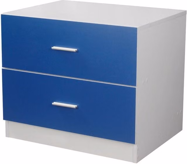 EONLION Orlando 2-Drawer Wood Chest in Blue with Silver Accents, W/D/H: 60.0 x 46.5 x 51.5 cm