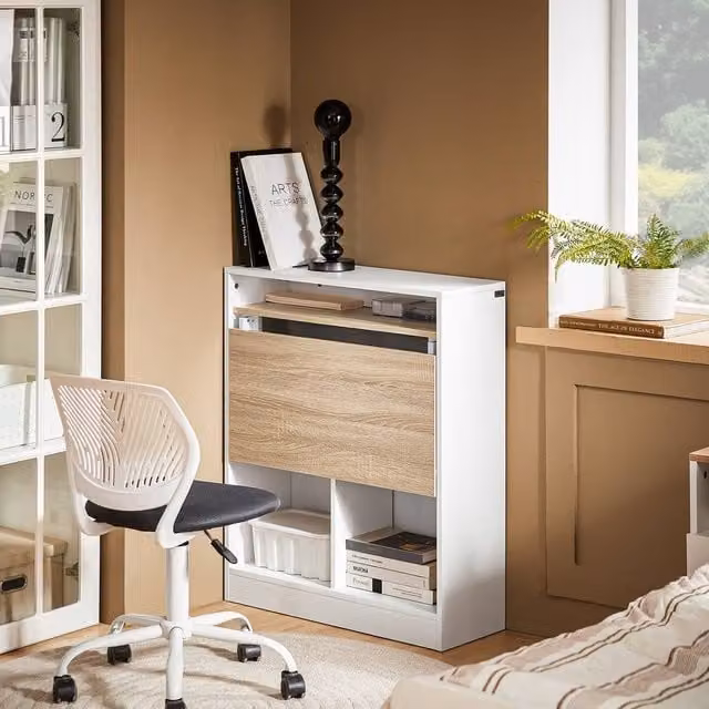 SoBuy Modern White Secretary Desk with Folding Top and Enclosed Cabinet Hideaway