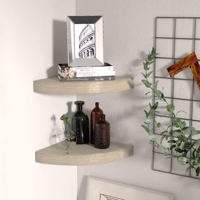 Berkfield Home Floating Corner Shelves, 2 Piece Brown Oak MDF Wall Mounted Shelving, W/D/H: 25 x 25 x 3.8 cm