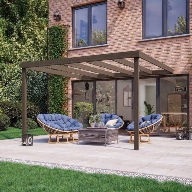 Rutland County Garden Furniture Ltd Wall Mounted Box Pergola in Rustic Brown Wood, W: 480 cm, D: 420 cm, H: 270 cm