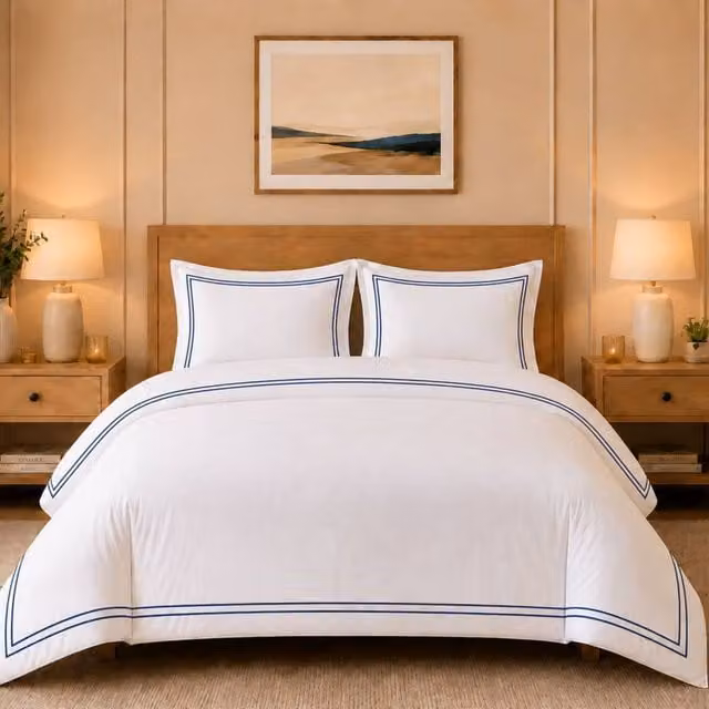 Grace TC500 King Size Cotton Sateen Oxford Duvet Cover and Pillowcase Set in White
