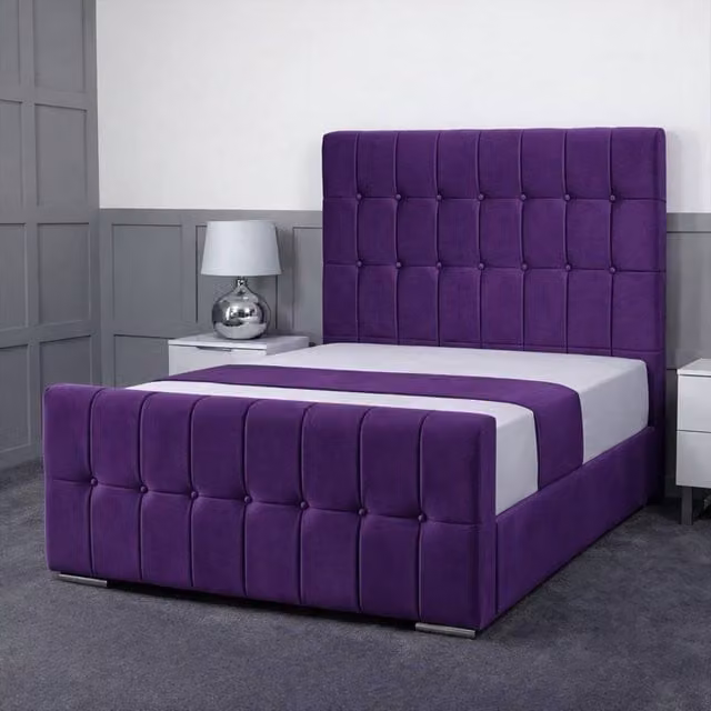Living Comfort Bedz Belmont Plush Velvet Upholstered Bed with Slatted Base and 48 Inch Headboard in Purple, Single Size
