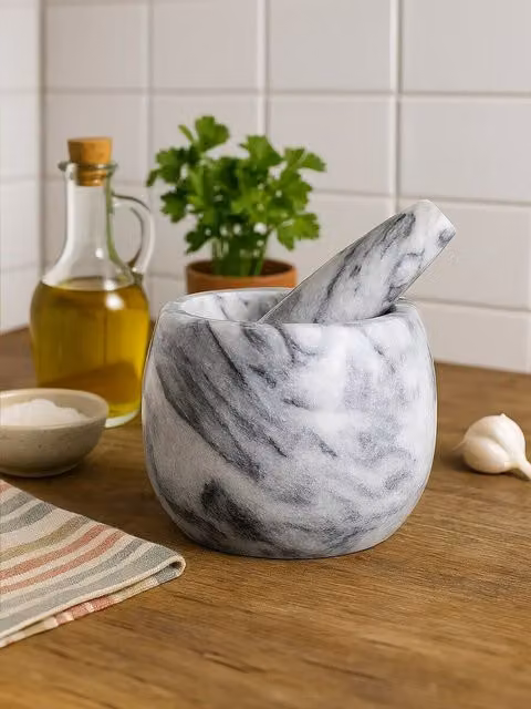 Orsina Grey Marble Mortar and Pestle with Non-Slip Base, 250ml Capacity