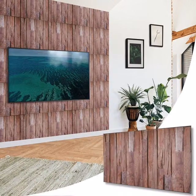 NOVECRAFTO 3D PVC Wall Panels in Wood Look, Rustic Brown, W: 96 cm, H: 48 cm, Pack of 10