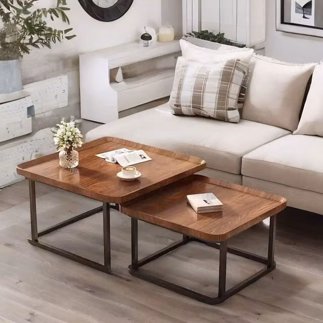 Furnold Industrial Square Nesting Tables, 2 Piece Set in Brown and Black