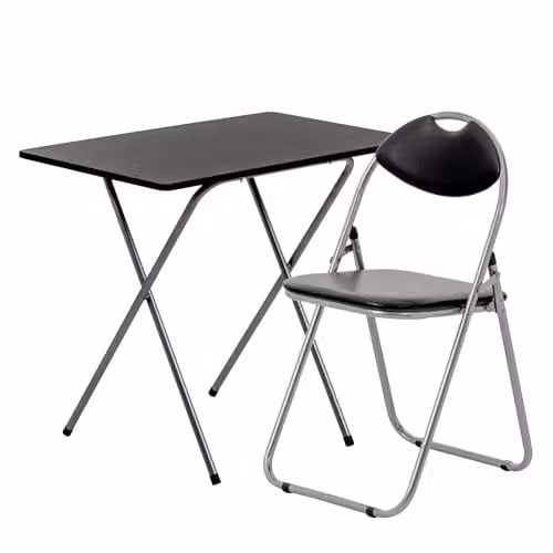 Harbour Housewares Modern Wooden Folding Desk and Chair Set in Silver and Black