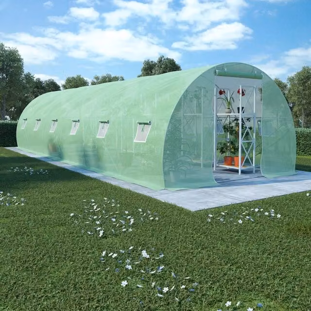 Berkfield Home Green Freestanding Greenhouse with Galvanised Steel Frame, W/D/H: 900 x 300 x 200 cm