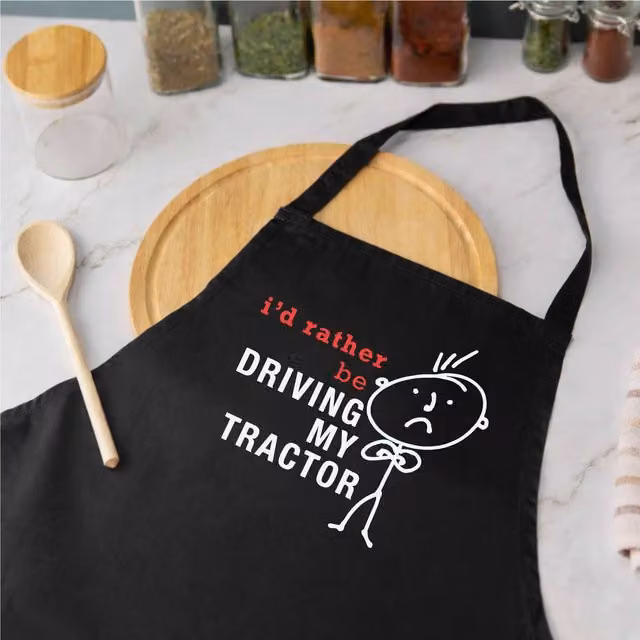 60 Second Makeover Men's I'd Rather Be Driving My Tractor Black Apron