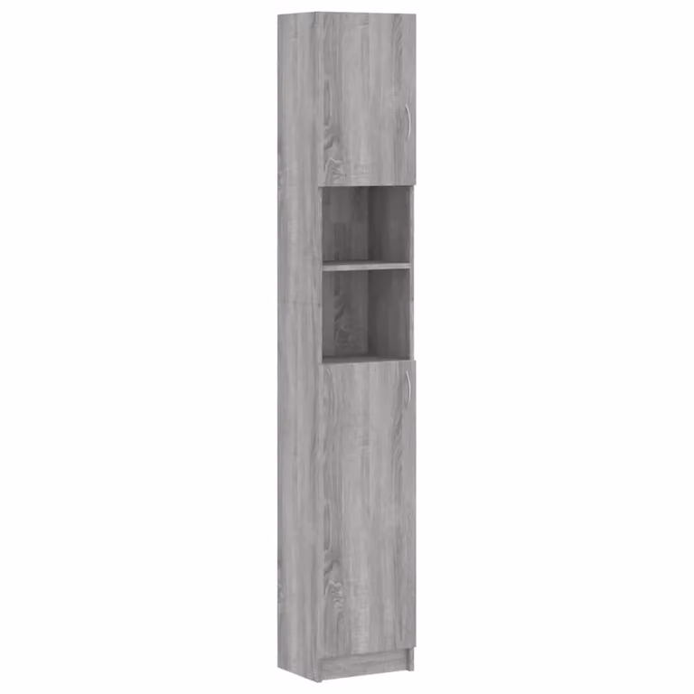 Berkfield Home Grey Sonoma Bathroom Cabinet with Hinged Doors and Internal Shelves, W/D/H: 32 x 25.5 x 190 cm