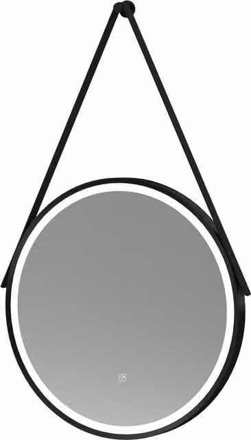 Balterley Round LED Bathroom Mirror with Demister and Hanging Strap, Black, W/D/H: 60 x 60 x 1 cm