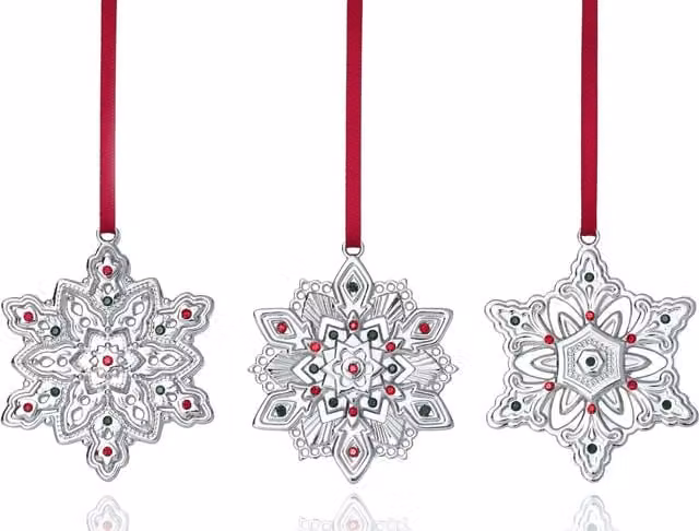 Silver Editions Set of 3 Geometric Metal Snowflake Pendants in Silver