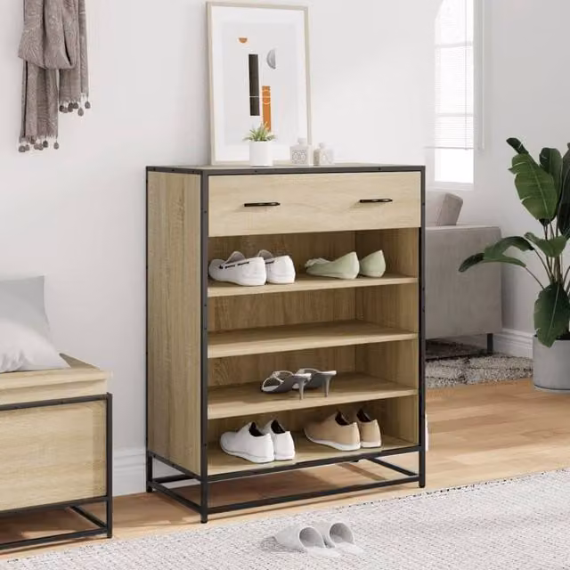 Berkfield Home Sonoma Oak Shoe Cabinet in Brown, W/D/H: 75 x 38 x 97.5 cm