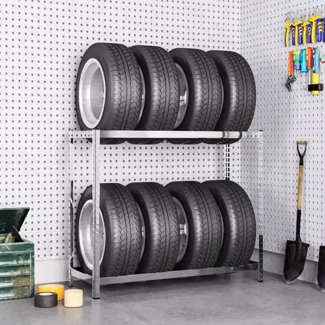 Berkfield Home 2-Layer Silver Steel Tire Rack, W/D/H: 110 x 40 x 110 cm