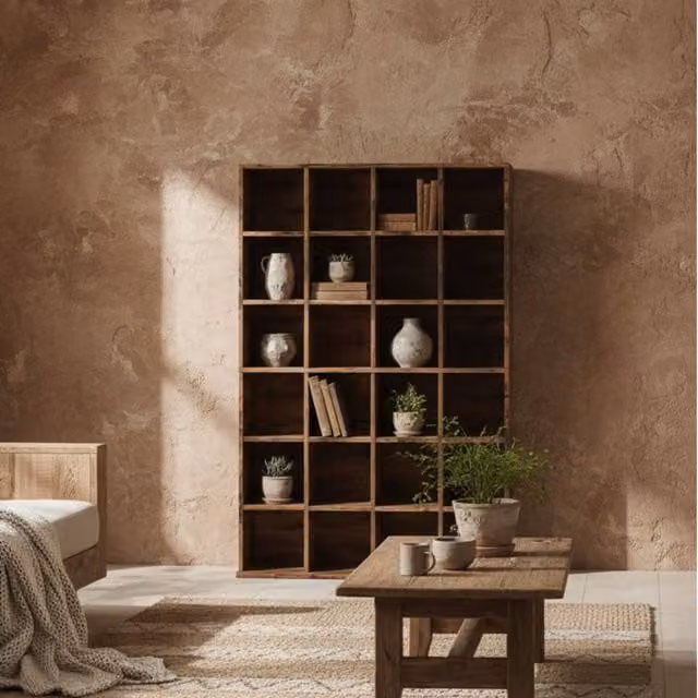 Wyld Haus Limi Rustic Brown Wooden CD and DVD Storage Cabinet with Adjustable Shelves, H: 89.0 cm, W: 32.0 cm, D: 20.0 cm