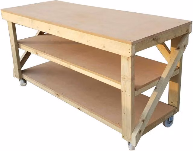 Arbor Garden Solutions MDF Top Workbench with Double Shelf and Wheels, Natural, Width: 120 cm