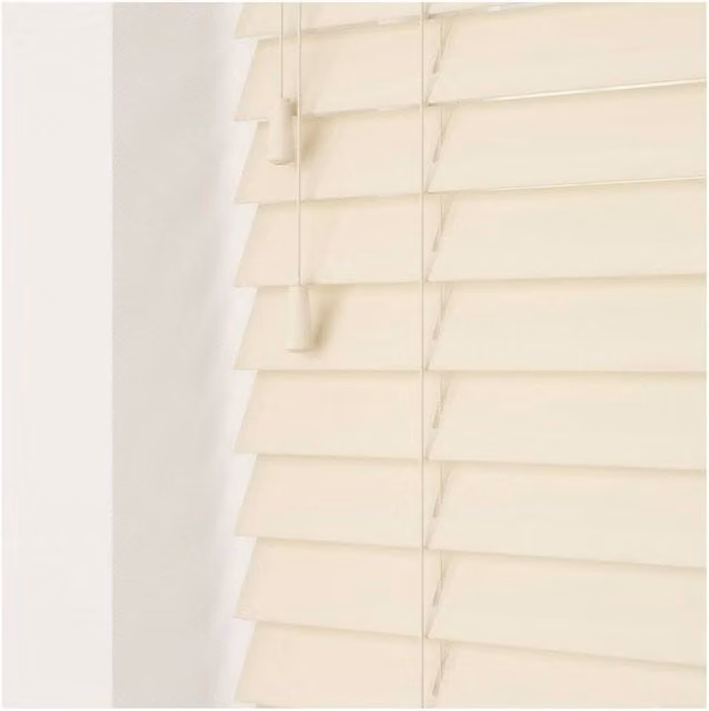 NewEdgeBlinds Smooth Finish Faux Wood Venetian Blinds with Cord, Yellow, W: 150 cm, H: 120 cm