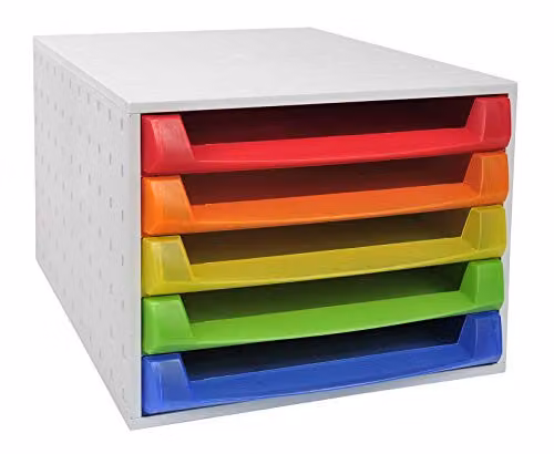 Exacompta Linicolor Collection Document Box with 5 Open Drawers, Translucent Harlequin Multicolour, Suitable for A4 Documents, W/D/H: 38.7 x 28.4 x 21.8 cm