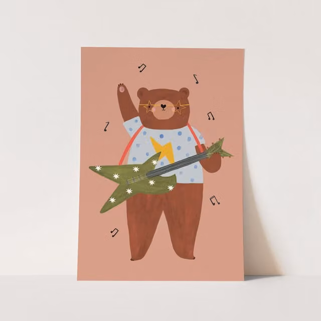 Kid of the Village Rock 'N' Roll Bear Fine Art Paper Print, Multicolour, W: 42 cm, H: 59.4 cm
