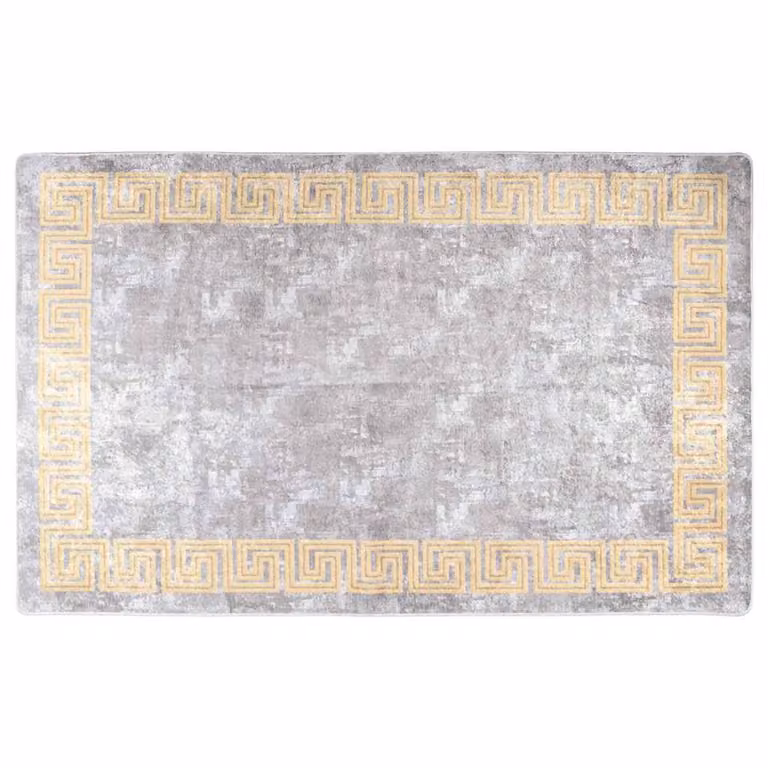 Berkfield Home Washable Grey Art Deco Round Rug with Anti Slip Base, Diameter: 150 cm