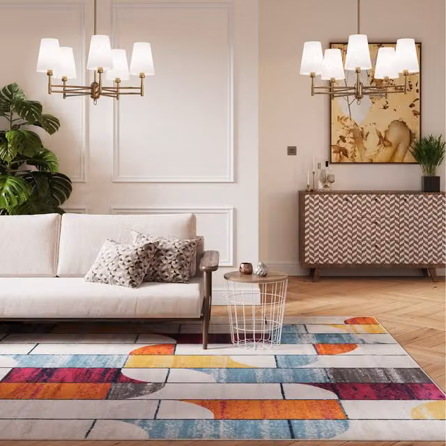 The Rug House Multicolour Retro Geometric Rectangular Living Area Rug