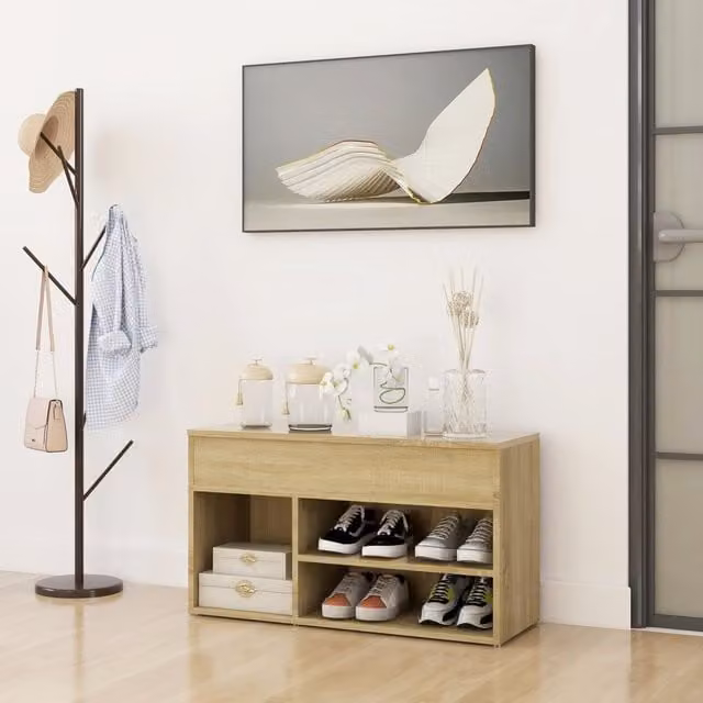 Berkfield Home Shoe Bench in Sonoma Oak Brown, W/D/H: 80 x 30 x 45 cm