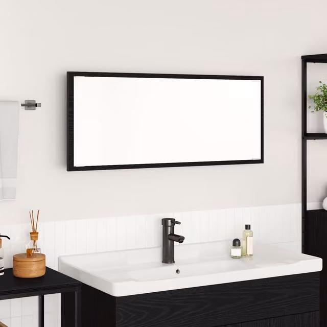 Berkfield Home Modern Rectangular LED Bathroom Wall Mirror in Black Oak, W: 120 cm, H: 50 cm, D: 1 cm