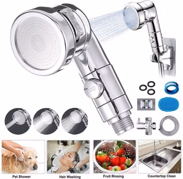 EONLION High Pressure Handheld Shower Head in Silver and Chrome
