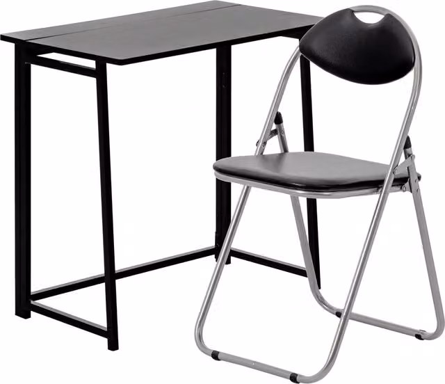 Harbour Housewares Folding Wood Desk and Chair Set in Black