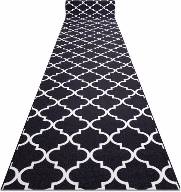RugsX Anti-Slip Geometric Trellis Runner in Black, W: 110 cm, L: 380 cm