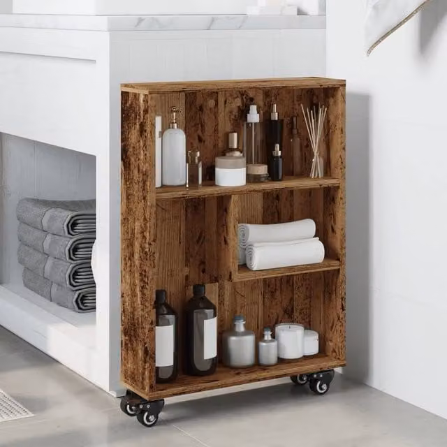 Berkfield Home Narrow Storage Trolley in Old Wood Brown, W: 48 cm, D: 13 cm, H: 68 cm