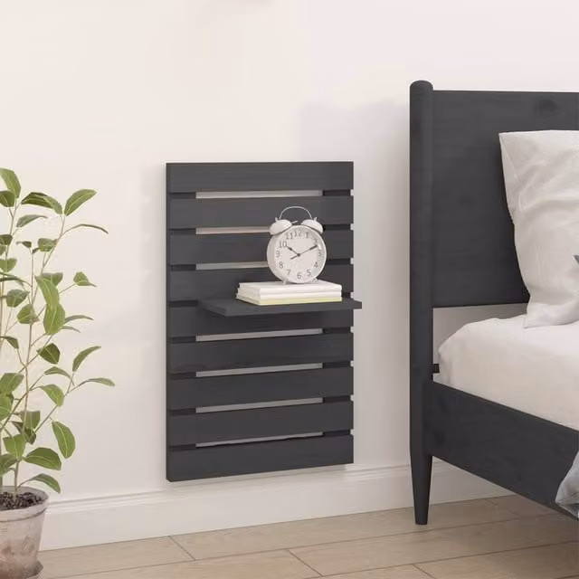 Berkfield Home Beautiful Wall-mounted Bedside Shelves, 2 Piece Set, Grey Solid Pine Wood, W/D/H: 40 x 17.5 x 2 cm