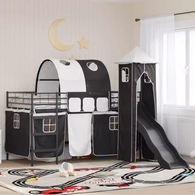 Berkfield Home Kids' Loft Bed Frame in Black Metal, W/D/H: 100 x 200 cm