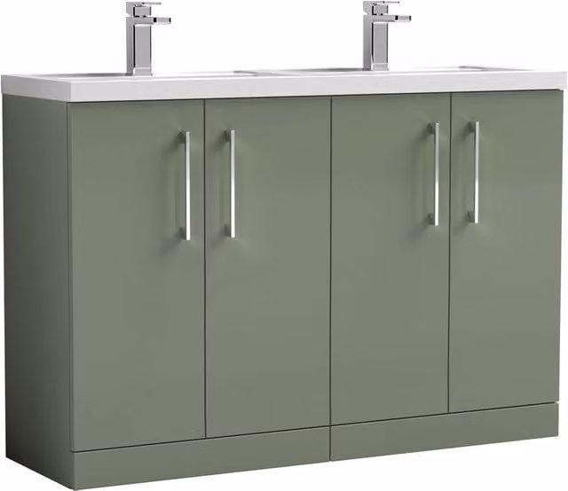 Balterley Level 4 Door Floor Standing Double Basin Bathroom Unit in Satin Green, Width: 120.5 cm