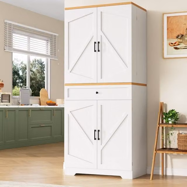 Matteo Tall Kitchen Sideboard, White Matt MDF Cabinet with Hinged Doors and Internal Drawers, W/D/H: 40 x 40 x 180 cm