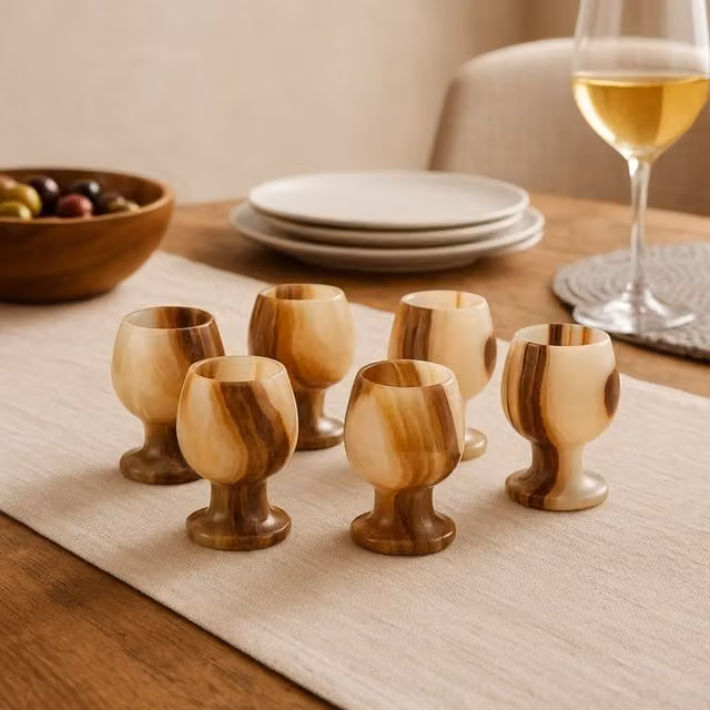 Orsina Marmore Set of Six Onyx Shot or Liqueur Glasses, Multicolour