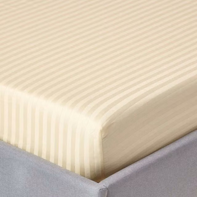 Homescapes 330 Thread Count Egyptian Cotton Mako Satin Striped Fitted Sheet, Pale Yellow, W: 180 cm, D: 200 cm