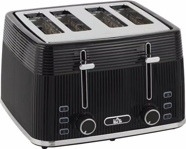 HOMCOM 4 Slice Toaster with 7 Browning Levels and Removable Crumb Tray, Black