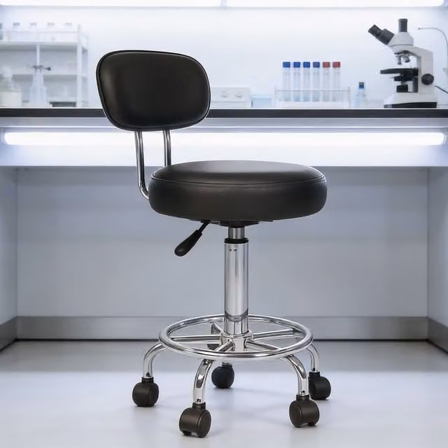 Levede Swivel Drafting Stool with Back in Black PVC Leather