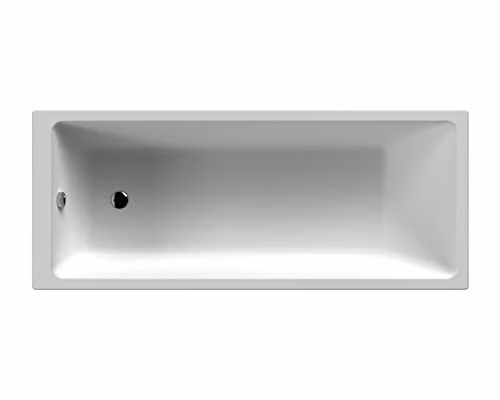nuie NBA814 Linton Modern Single Ended Square Straight Thin Edge Shower Bath, White, W/D: 180 x 80 cm