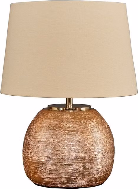 Kristo Ceramic Table Lamp in Copper and Brown with Beige Fabric Shade