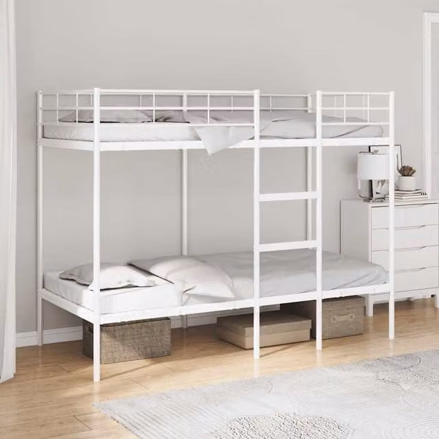 Berkfield Home Single Metal Bunk Bed in White, W/D/H: 90 x 190 cm