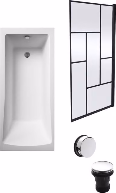 Balterley Square Rectangular White Bath with Abstract Screen and Waste, W/D: 170 cm x 70 cm