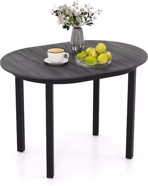 VOGREX Grey Rubberwood Oval Dining Table, W: 110 cm, D: 110 cm, H: 77 cm