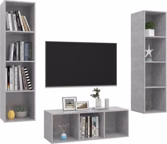 Berkfield Home Practical 3 Piece Modern TV Cabinet Set in Concrete Grey MDF