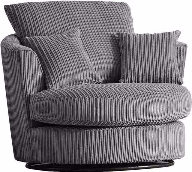 Luxor Living Grey Jumbo Cord Fabric 360 Degree Swivel Tub Chair, H 110 cm x W 80 cm x D 105 cm