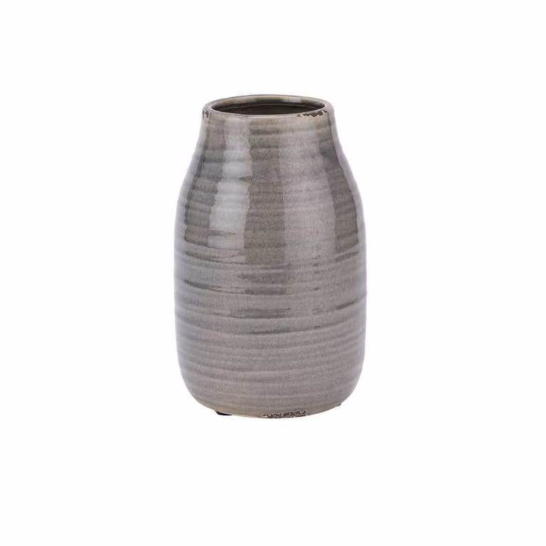Wyld Haus Sagebloom Large Grey Crackle Glazed Ceramic Bottle Vase, H 24.0 cm x W 15.0 cm x D 15.0 cm