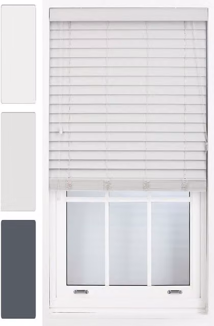 Furnished Venetian Faux Wood Window Blinds with 50mm Slats in Grey, Width: 135 cm, Height: 210 cm